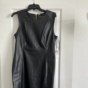 NWT Size 12 Calvin Klein Faux Black Leather Sheath Dress